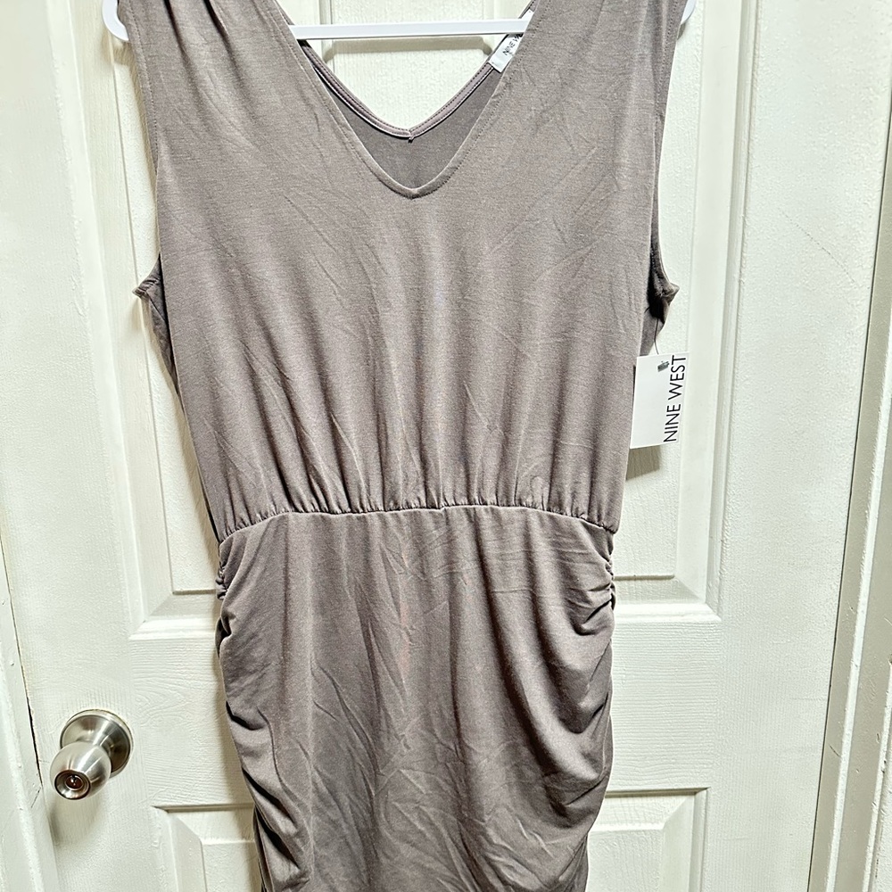 Nine West Taupe Sleeveless Midi Dress